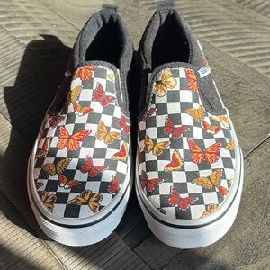 Vans Kids' Black and White Butterfly Slip-On Shoes